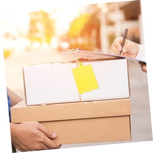 BAZEITFLOW 100 Stück Versandetiketten Kunststoff Anhänger mit Schnur Gelb Logistikbeschriftung für Lager und Versand zur Schnellen Warenkennzeichnung von BAZEITFLOW