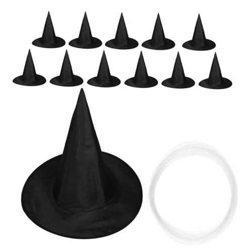 BAZEITFLOW 12 Stück Teiliges Halloween Hexenhut Dekorationsset Faltbare Schwarze Hutmütze aus Stabilem Stoff Hängend für Party Maskerade und Sowie Außenbereiche Einfache Anbringung für von BAZEITFLOW