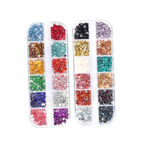 BAZEITFLOW 2 Boxen Boxen Bunte Nail Art Dekorationen Flache Resin Strasssteine für Maniküre Schmuck Nageldesign Zubehör für DIY Nagelkunst Vielseitig für Nägel Schmuck und Bastelverzierung von BAZEITFLOW