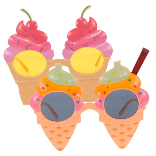BAZEITFLOW 2 Stück Eiscreme Sonnenbrille Lustige Tragbare Partybrille für Hawaii Themen Events Farbenfrohes Accessoire für Fotos und Feiern für Maskeraden und Festivals von BAZEITFLOW