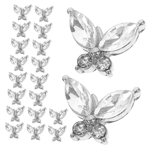 BAZEITFLOW 20 Stück Teiliges Schmetterling Nail Charms aus Langlebigem Legierungs Strassmaterial Nail Art Dekorationen für Damen Mädchen für DIY Maniküre Party Salon Gebrauch von BAZEITFLOW