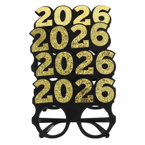 BAZEITFLOW 4 Stück Partybrille mit Schwarzem Kunststoffrahmen und Glitzer-design Stabile Foto-requisite für Erwachsene Festliche Brille für Abschlussfeier und Silvesterveranstaltungen von BAZEITFLOW