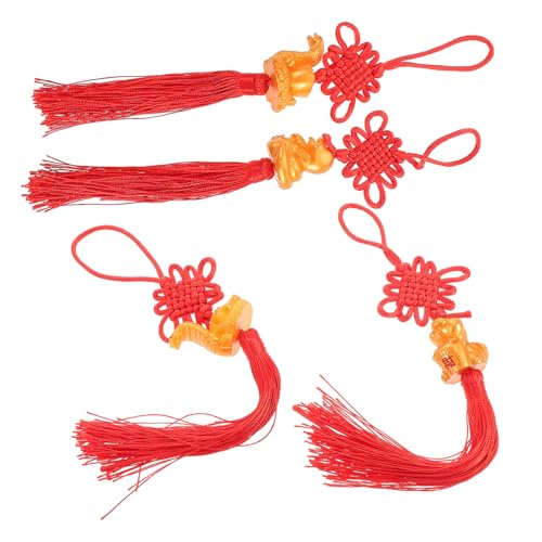 BAZEITFLOW 4 Stück Teiliges Chinesische Jahr Schlange Anhänger Glücksbringer mit Roten Quasten Traditionelle Frühlingsfest Hängedekoration Feng Shui für Auto und Zuhause von BAZEITFLOW
