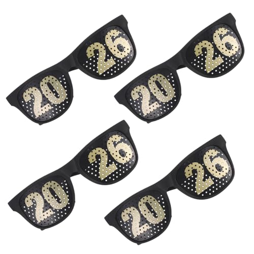 BAZEITFLOW 4 Stücke 2026 Brille Partybrillen Aus Papier Frohes Neues Jahr-party-brille Kostüm Brillen Foto Requisiten Abs Schwarz von BAZEITFLOW