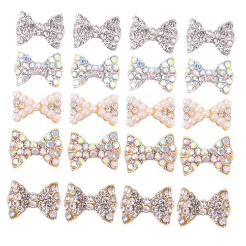 BAZEITFLOW 50 Stück Teiliges Nail Art Charms Schleifen Strasssteine Nagel Deko mit Dreidimensionalem für Nageldesign Geeignet für Party Bühne und Geschenkideen von BAZEITFLOW