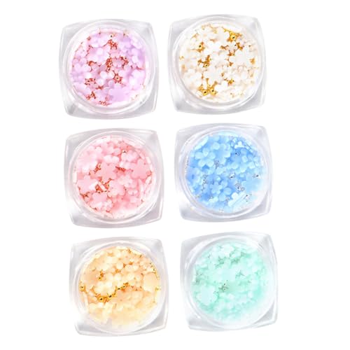 BAZEITFLOW 6 Boxen UV beständige Resin Nail Art Charms Sonnenblumen Mix Weiß Gelb Violett Blau Rosa Grün für DIY Nageldesign Zubehör und Nail Art Dekoration von BAZEITFLOW