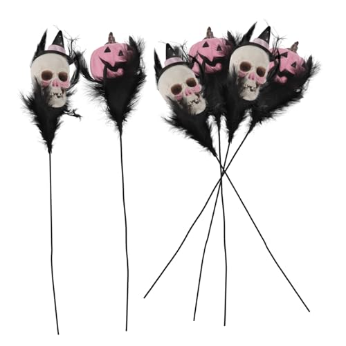 BAZEITFLOW 6 Stück Teiliges Schwarzes Halloween-dekobouquet mit Gefiederten Kürbis Totenkopf-steckern Gruselige Tischmitte für Halloween-Partys Wiederverwendbare Vase-füller Vielseitige von BAZEITFLOW