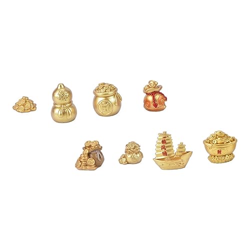 BAZEITFLOW 8 Stück Teiliges Dekorationsset aus Hochwertigem Harz Kreative DIY Neujahrs Accessoires Goldfarbene Reichtumsbaum Figuren Vielseitig für Bühne und Festliche Dekorationen Geeignet von BAZEITFLOW