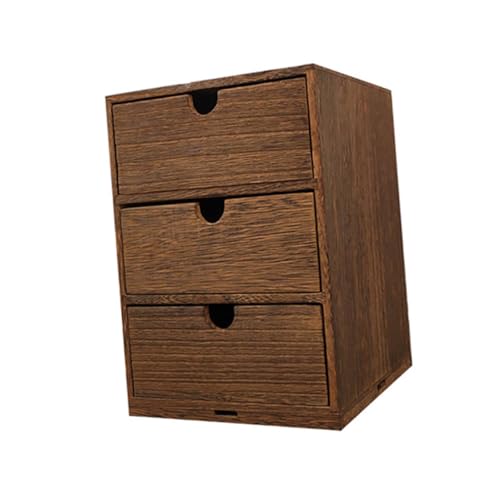 BAZEITFLOW Holz Schubladenbox Dreischichtig mit Halbkreisförmigem Griff Praktischer Desktop Organizer Rustikale Sortierbox für Schreibtisch Kompakte Aufbewahrung und Dekoratives Design von BAZEITFLOW