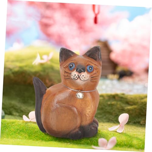 BAZEITFLOW Holzfigur Katze Klein Dekorative Holzschnitzerei Katzenstatue Niedliche Holzornamente für Wohnzimmer Büro Regal Tischgestaltung von BAZEITFLOW