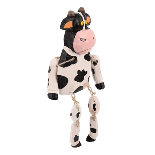 BAZEITFLOW Holzkuh Figur mit Langen Beinen Kreative Holzskulptur Kleine Bauernhoftier Deko Handgefertigte Holzstatue für Wohnzimmer Party Kinderzimmer Langlebige Holzfigur als von BAZEITFLOW