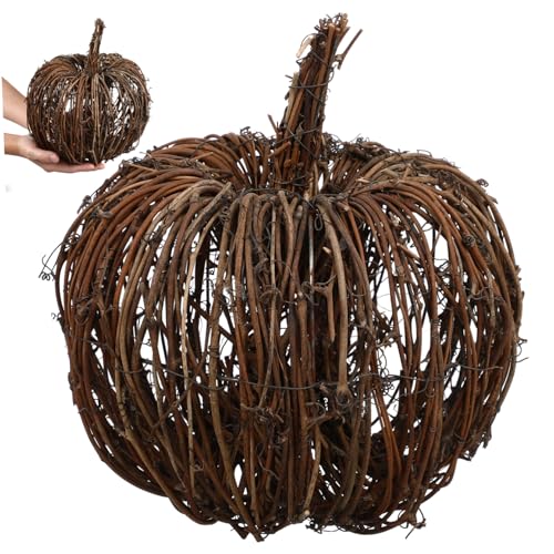 BAZEITFLOW Rattan Kürbis Dekoration Handgefertigt Simuliertes Weidengeflecht Langlebiges Halloween Ornament für Festliche Tisch und Wohnraumgestaltung von BAZEITFLOW