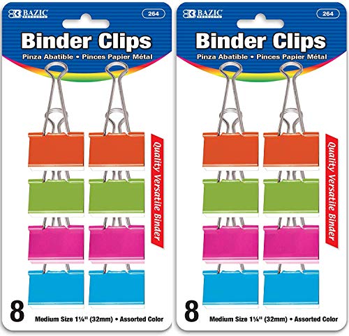 BAZIC Binder-Clips, mittelgroß, 32 mm, verschiedene Farben, Büroklammern, Büroklammern, Büroklammern für Büro, Schule, Zuhause, Küche (8 Stück), 2 Stück von BAZIC Products