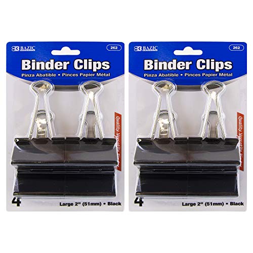 BAZIC Binderklammern, groß, 51 mm, schwarz, Büroklammern, Büroklammern für Büro, Schule, Zuhause, Küche, 4 Stück von BAZIC Products