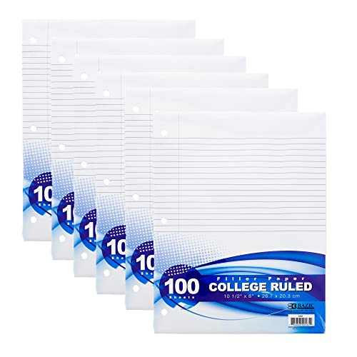 BAZIC College liniert 100 Blatt Füllpapier 3-fach gelocht liniert Füllpapier für 3-Ring-Ordner Schreiben Büro College Studenten 6er-Pack von BAZIC Products