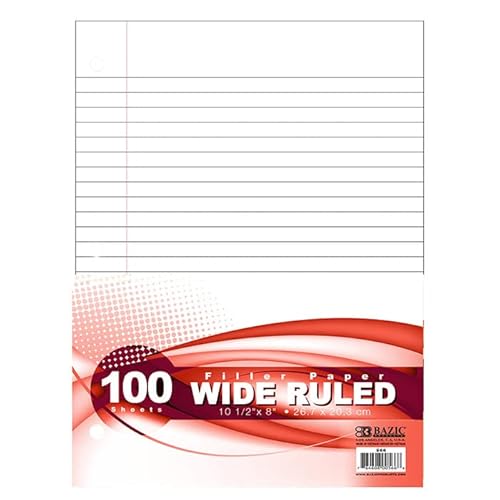 BAZIC Füllpapier, lose Blätter, 100 Blatt, breit liniert, 3-fach gelocht, für Ringbücher, Büro, Schule, Studenten, Schreiben, 36 Stück von BAZIC Products