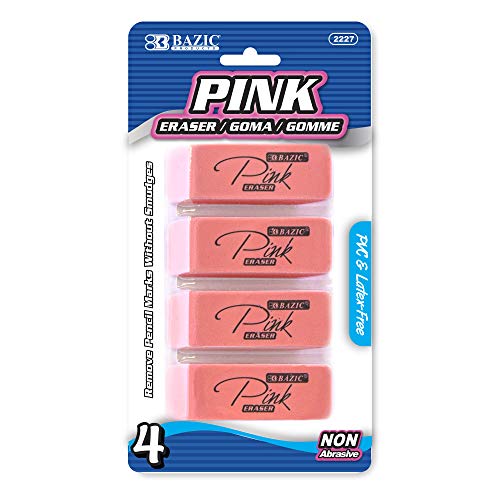 Bazic E2227-72 Radiergummi, abgeschrägt, Pink, 4 Stück von BAZIC Products