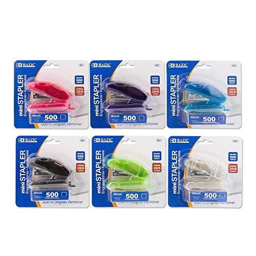 Mini Standard (26/6) Heftgerät mit 500 Heftklammern, 6er-Pack von BAZIC Products