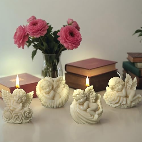 4 Stück Engelsfigur Silikonformen Gießformen, schlafende Engel Silikon Kerzenformen, Handgemachte Kerzenformen DIY Silikonform für Gießen als Heimdekorationen, DIY Duftkerze von BAZOVE