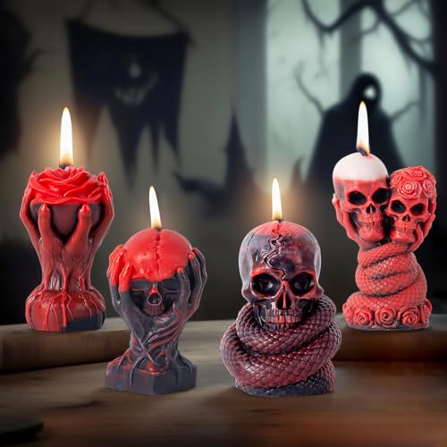4 Stück Geisterhand Schädel Kerzenform Silikon, Schlange & Rose 3D Gießform für Epoxidharz, Seife, Ton - Ideal für Kerzenherstellung Aromatherapie & Halloween Gothik Deko von BAZOVE