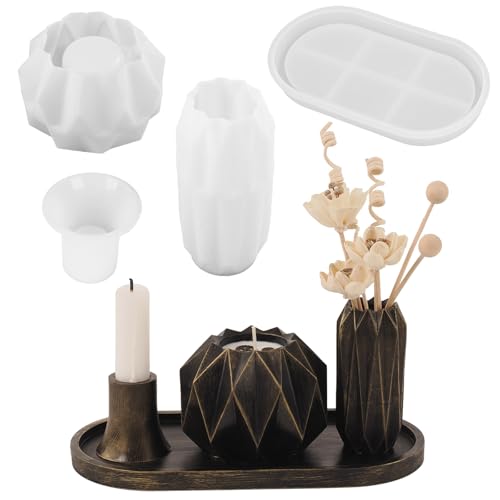 4 Stück Vase Silikonform mit Paletten und Kerzenhalter, DIY Vase Silikonformen Epoxidharz Gießformen zur Herstellung von Vase, Heimdekoration 4 Stück Vase Silikonform mit Paletten und Kerzenhalter, DIY Vase Silikonformen Epoxidharz Gießformen zur Herstellung von Vase, Heimdekoration von BAZOVE