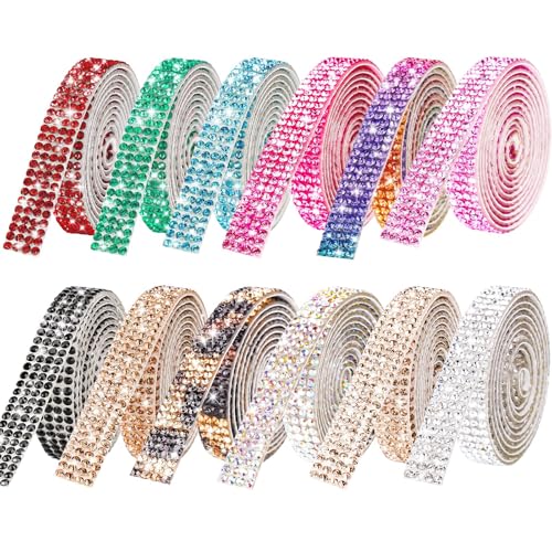 Bunt Strassband Selbstklebend 12 Rollen, 0.9 cm breit, Multifunktionales Kristall Strasssteine Glitzerband für DIY Dekoration,Schuhe, Kleidung, Kunsthandwerk Bunt Strassband Selbstklebend 12 Rollen, 0.9 cm breit, Multifunktionales Kristall Strasssteine Glitzerband für DIY Dekoration,Schuhe, Kleidung, Kunsthandwerk von BAZOVE