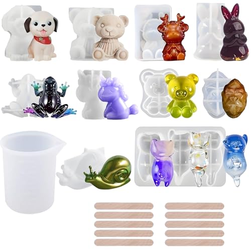 Silikonform Tier Set, 3D Tier Harze Silikonformen mit Einhorn, Hase, Bär, Hirsch, Hund, Frosch, Schnecke Epoxidharz Gießformen DIY Harzhandwerk für Dekoration Silikonform Tier Set, 3D Tier Harze Silikonformen mit Einhorn, Hase, Bär, Hirsch, Hund, Frosch, Schnecke Epoxidharz Gießformen DIY Harzhandwerk für Dekoration von BAZOVE