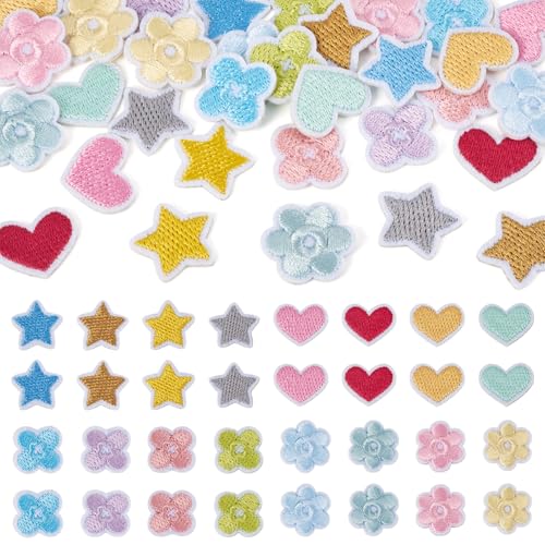32 Stück niedliche Stickerei-Aufnäher zum Aufbügeln/Aufnähen, Perlenstickerei, Sterne, Herz, Blumenmuster, dekorative bestickte Applikation für DIY-Kleidung, Reparatur, Jeans, Kleidung, Hut, Jacke von BB Beadthoven