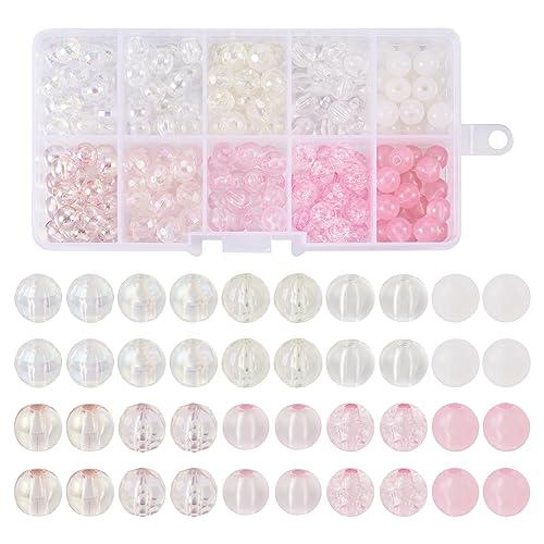 BB Beadthoven 200 Stück transparente Acryl-Perlen-Sets rosa weiß facettierte Abstandshalter Perlen runde Kristallperlen für DIY Halskette Armband Ohrring Schmuckherstellung von BB Beadthoven