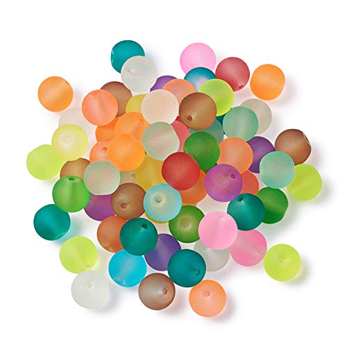 Beadthoven 100 Stück 10 mm bunte, transparente, mattierte Glasperlen, lose Abstandshalter Perlen für Schmuckherstellung, baumelnde Charms, DIY Heimdekoration, Loch: 1 mm von BB Beadthoven