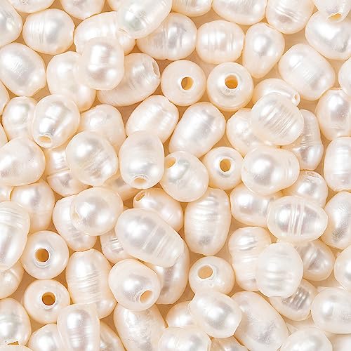 Beadthoven Natürliche, ovale Süßwasserperlen, 7–10 mm 1,8 mm großes Loch, reisförmig, für Lederschnur, Schmuck-, Armbandherstellung, 100 Stück Beadthoven Natürliche, ovale Süßwasserperlen, 7–10 mm 1,8 mm großes Loch, reisförmig, für Lederschnur, Schmuck-, Armbandherstellung, 100 Stück von BB Beadthoven