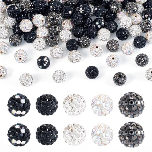 Beadthoven 100 Stück Polymer-Ton-Strassperlen, Strasssteine, Pavé-Fassung, Discokugel-Perlen, 10 mm, runde Ton-Kristallperlen für Armbänder, Stifte, Schmuckherstellung, Weiß und Schwarz Beadthoven 100 Stück Polymer-Ton-Strassperlen, Strasssteine, Pavé-Fassung, Discokugel-Perlen, 10 mm, runde Ton-Kristallperlen für Armbänder, Stifte, Schmuckherstellung, Weiß und Schwarz von BB Beadthoven