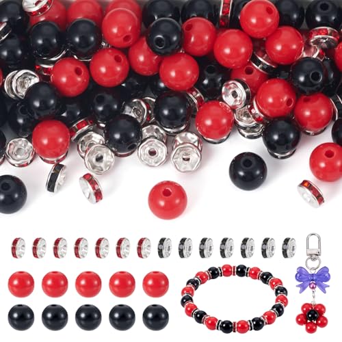 Beadthoven 100 Stück undurchsichtige Acrylperlen, rund, Acryl, Kaugummi, große Blasen, klobige Perlen mit 40 Eisen-Strass-Abstandshaltern für Bastelarbeiten, Halsketten, Armbänder, Schmuckherstellung von BB Beadthoven