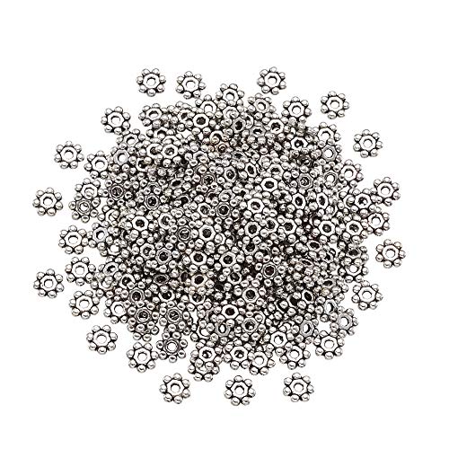 Beadthoven 1000 Stück Tibetische Silberlegierung Gänseblümchen-Abstandshalter Perlen Mini Schneeflocke Spacer Charms für DIY Weihnachten Armband Halskette Schmuck Making Supplies 4–4,5 x 1,5 mm Beadthoven 1000 Stück Tibetische Silberlegierung Gänseblümchen-Abstandshalter Perlen Mini Schneeflocke Spacer Charms für DIY Weihnachten Armband Halskette Schmuck Making Supplies 4–4,5 x 1,5 mm von BB Beadthoven