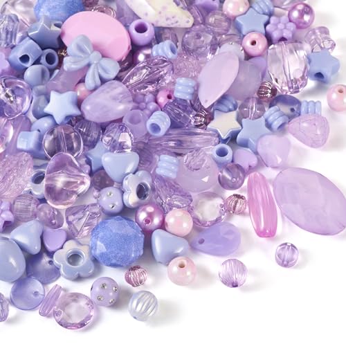 Beadthoven 100G Acryl Sortierte Perlen Bulks Blume Schleife Stern Herz Kawaii Acryl Lose Perlen für DIY Handwerk Armbänder Halsketten Handyketten, Mittel Lila von BB Beadthoven