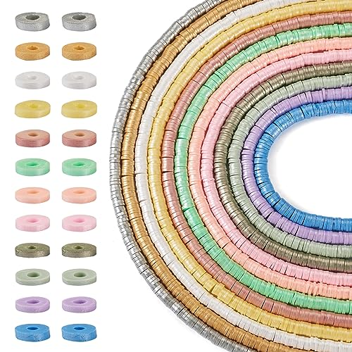 Beadthoven 11 Stränge, handgefertigte Polymer-Ton-Perlen, 6 mm, Perlglanz, Heishi-Perlen, flache runde Scheibe, Perlen für Freundschaftsarmbänder und Sommer-Schmuckherstellung von BB Beadthoven