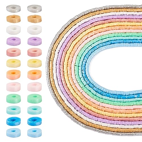 Beadthoven 12 Stränge, handgefertigte Polymer-Ton-Perlen, 4 mm, Perlglanz, Heishi-Perlen, flache runde Scheibe, Perlen für Freundschaftsarmbänder und Sommer-Schmuckherstellung von BB Beadthoven