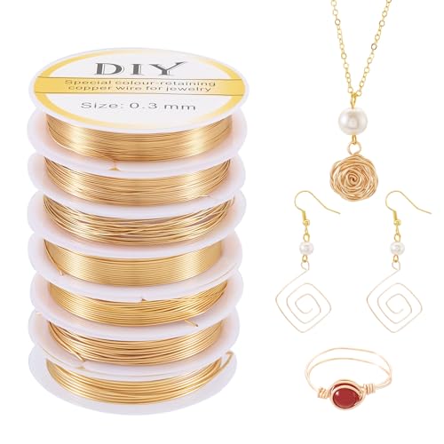 Beadthoven 14 Karat Gold gefüllter Draht, gemischt, 7 Größen, weich, rund, goldgefüllt, Messingdraht für Bastelarbeiten, Drahtwickeln, Schmuckherstellung, 4,5 m von BB Beadthoven