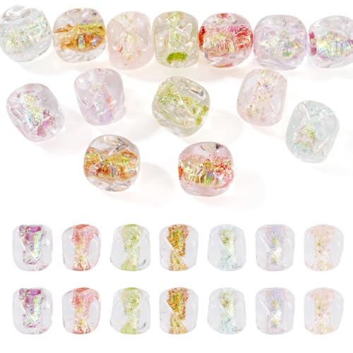 Beadthoven 14 Stück 7 Farben handgefertigte Glasperlen aus Folie, facettierte quaderförmige Glasperlen, unregelmäßige Lampwork-Perlen für Armbänder, Halsketten, Schmuckherstellung, DIY Handwerk von BB Beadthoven