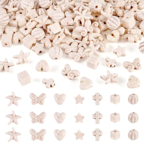 Beadthoven 140 Stück sortierte weiße Howlith türkisfarbene Perlen, niedlicher Schmetterling, Herz, Seestern, synthetischer Edelstein, lose Perlen, Stern, Kürbis, Würfel, Kreuz-Abstandshalter für Beadthoven 140 Stück sortierte weiße Howlith türkisfarbene Perlen, niedlicher Schmetterling, Herz, Seestern, synthetischer Edelstein, lose Perlen, Stern, Kürbis, Würfel, Kreuz-Abstandshalter für von BB Beadthoven