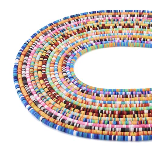 Beadthoven 15 Stränge, handgefertigte Polymer-Ton-Perlen, 3 mm, Heishi-Perlen, flache, runde Scheibenperle für Freundschaftsarmbänder und Sommer-Schmuckherstellung von BB Beadthoven