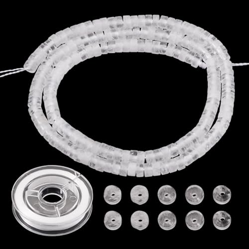 Beadthoven 167 Stück natürliche Quarzscheiben-Perlen, Heishi-Edelsteinperlen, flache runde Steinperlen mit 1 Rolle elastischem Faden für Perlenstickerei, Schmuckherstellung von BB Beadthoven
