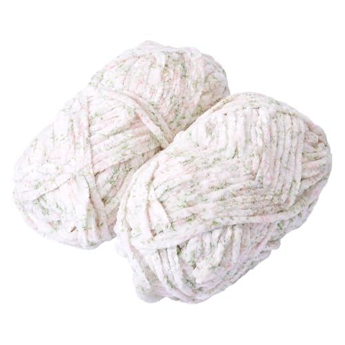 Beadthoven 2 Knäuel dickes, weiches Chenille-Garn, 6 mm breit, klobiges Polyestergarn, weiß, sperrige Garne zum Stricken und Häkeln, für Taschen, Hüte, Decken, Kissen, Haustierbettherstellung von BB Beadthoven