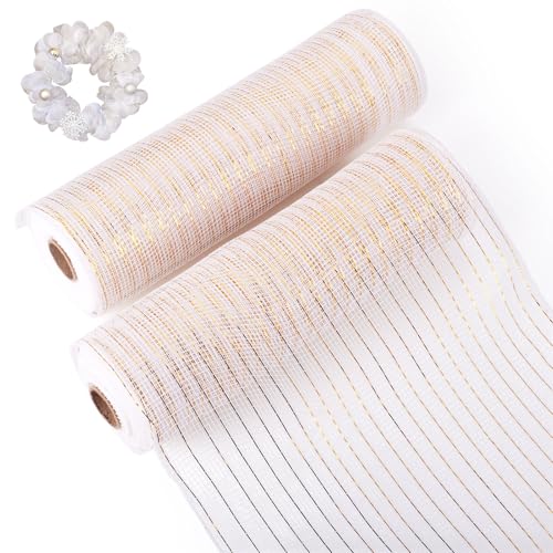 Beadthoven 2 Rollen 9,1 m PP-Dekor-Mesh-Metallfolienband, Weihnachtsdekoration, Netzrollen für Kranz, Girlanden, Party-Dekoration, Beige von BB Beadthoven