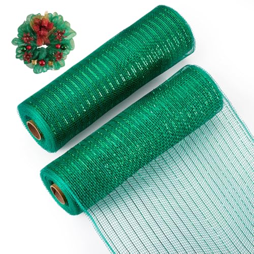 Beadthoven 2 Rollen 9,1 m PP Dekor Mesh Tüll Stoff Metallfolie Band Weihnachten Deko Mesh Rollen für Weihnachtskranz Girlanden Party Dekoration, Grün von BB Beadthoven