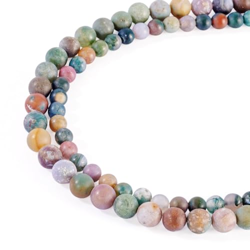 Beadthoven 2 Stränge natürliche indische Achat-Perlen, 6 mm, 8 mm, runde Achat-Edelsteinperlen, Stein, lose Perle für Bastelarbeiten, Halsketten, Armbänder, Schmuckherstellung, Loch: 0,8 mm von BB Beadthoven