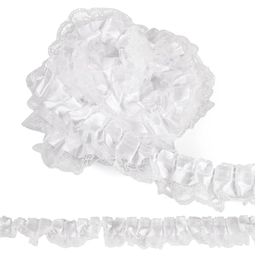 Beadthoven 2-lagiger Satin-Organza-Spitzenborte, 4,8 cm, weiß, plissierte Einfassung, Stoff zum Nähen, Basteln, Kleid, Rock, Erweiterung, Zubehör, Hochzeitsdekoration, 12,5 m Beadthoven 2-lagiger Satin-Organza-Spitzenborte, 4,8 cm, weiß, plissierte Einfassung, Stoff zum Nähen, Basteln, Kleid, Rock, Erweiterung, Zubehör, Hochzeitsdekoration, 12,5 m von BB Beadthoven