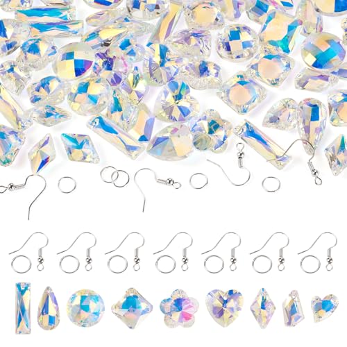 Beadthoven 204-teiliges Set zum Selbermachen von Ohrringen, AB-Farbe, Kristallglas, Sonnenfänger, Charms, funkelnde Herz-Tropfen-Kronleuchter, baumelnde Anhänger mit Ohrringhaken für Frauen von BB Beadthoven
