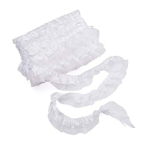 Beadthoven 21,8 Meter doppellagige Spitzenkante Organzabänder 4,8 cm geraffte plissierte Rüschenborte Chiffon Spitze Tüll Besätze Stoffband zum Nähen DIY Handwerk Kleid Kostüm Kissenbezug Weiß von BB Beadthoven