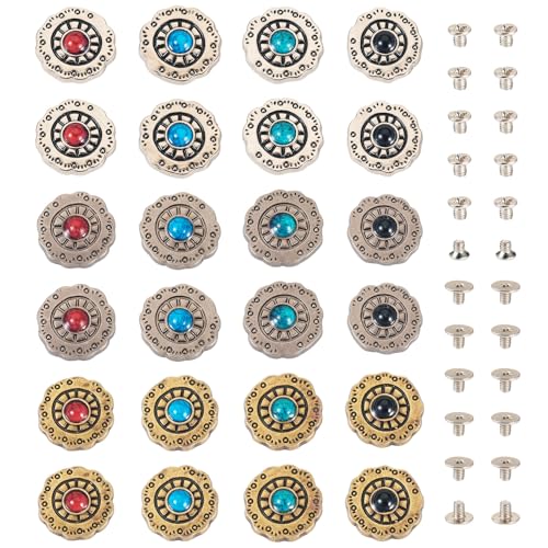 Beadthoven 24 Sets Schraubknöpfe, 12 Farben, tibetischer Stil, Vintage, dekorative Nieten, Schnalle, Legierung, Türkis, Retro-Schraubnieten für Gepäck, Geldbörse, Taschen, Lederhandwerk Beadthoven 24 Sets Schraubknöpfe, 12 Farben, tibetischer Stil, Vintage, dekorative Nieten, Schnalle, Legierung, Türkis, Retro-Schraubnieten für Gepäck, Geldbörse, Taschen, Lederhandwerk von BB Beadthoven